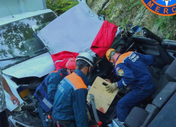 В результате лобового столкновения под Сочи спасатели извлекли пострадавших из зажатого автомобиля