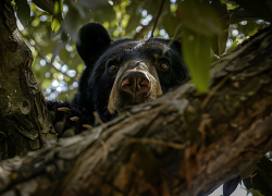  Автолюбитель снял медведя на дереве на трассе в Сочи