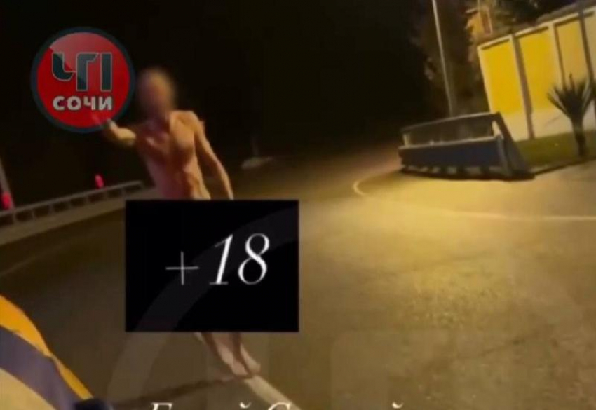 Голый мужчина бегал за машинами на ночной трассе в Сочи