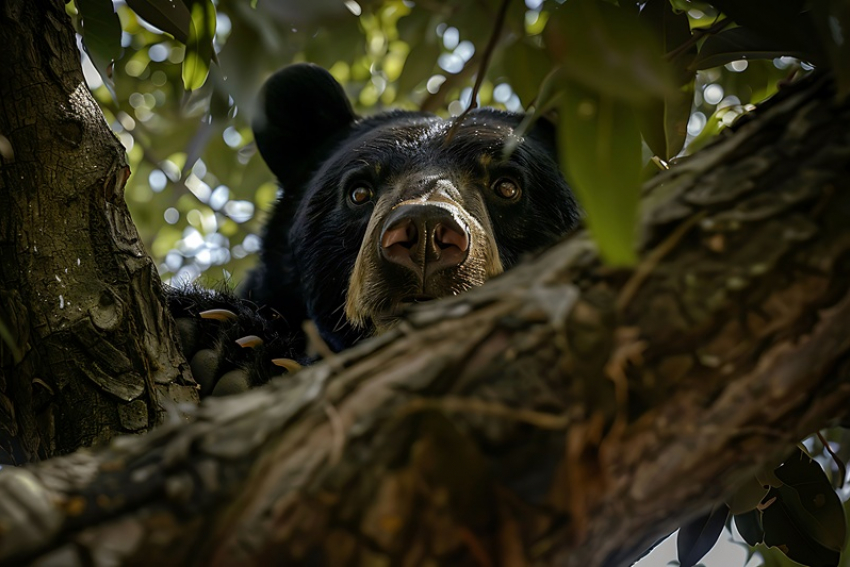  Автолюбитель снял медведя на дереве на трассе в Сочи
