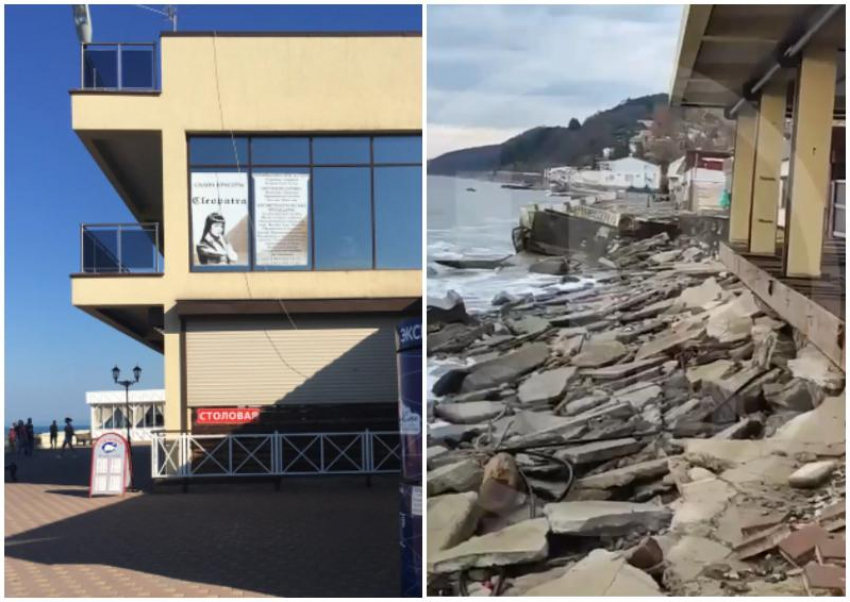 Шторм окончательно разрушил набережную в поселке Лоо Сочи
