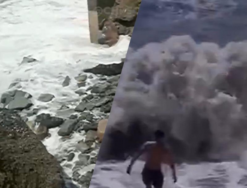 Сочинская набережная рухнула из-за сильного шторма, но туристы всё равно лезли купаться
